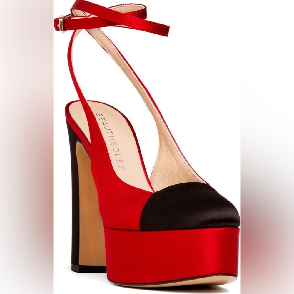 Beautiisoles by Robyn Shreiber Made in Italy Odessa Red Silk Platform Heels